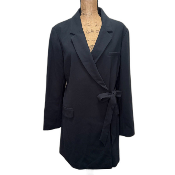 NWT By Anthropologie Tie Waist Blazer Mini Dress Black Cutout Corpcore Size 16‎ - Picture 2 of 6
